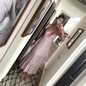 ROW A (Nordstrom) Purple and White Floral Midi Dress with Puff Sleeves